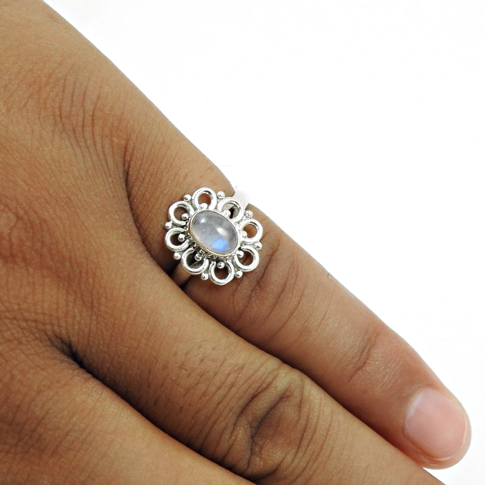 101 Natural Rainbow Moonstone Cocktail Tribal White Ring 925 Silver U25