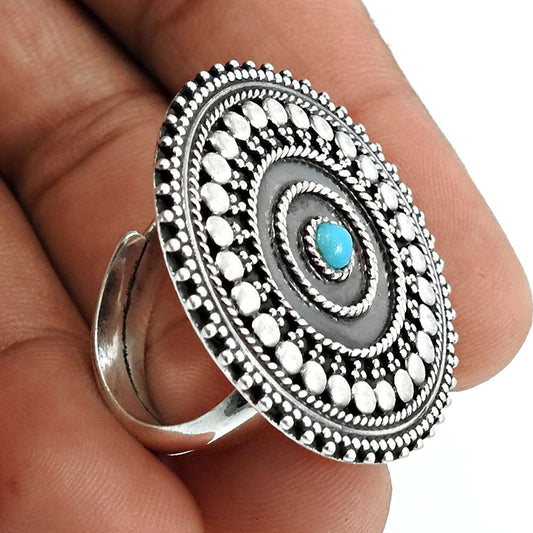 Turquoise Gemstone Ring 925 Sterling Silver Stylish Jewelry A40