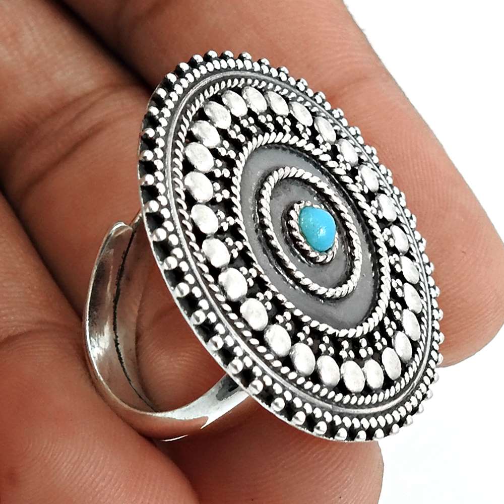 Turquoise Gemstone Ring 925 Sterling Silver Stylish Jewelry A40