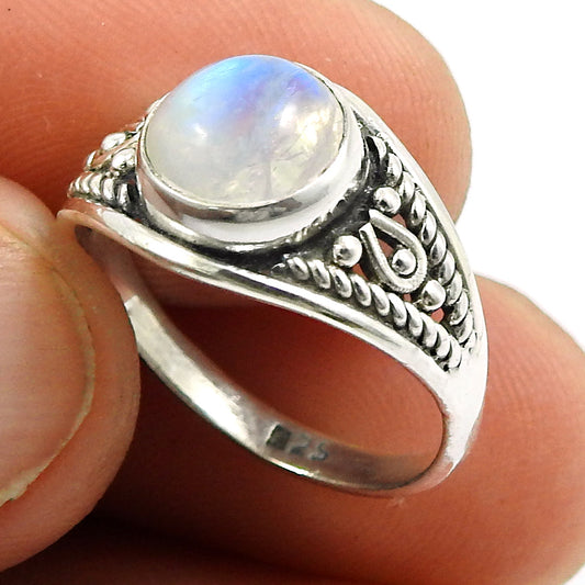 101 Solid 925 Silver Natural Rainbow Moonstone Party Wear Handmade Ring G6