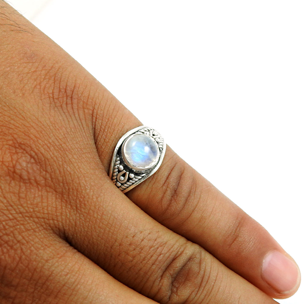 Solid 925 Silver Natural Rainbow Moonstone Party Wear Handmade Ring G6