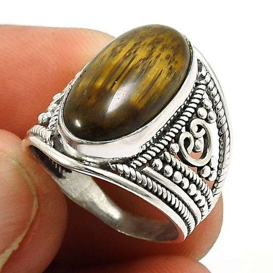 Tiger Eye Gemstone Ring 925 Sterling Silver Handmade Jewelry A57