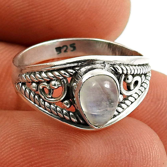 Rainbow Moonstone Gemstone Ring 925 Sterling Silver Tribal Jewelry R59