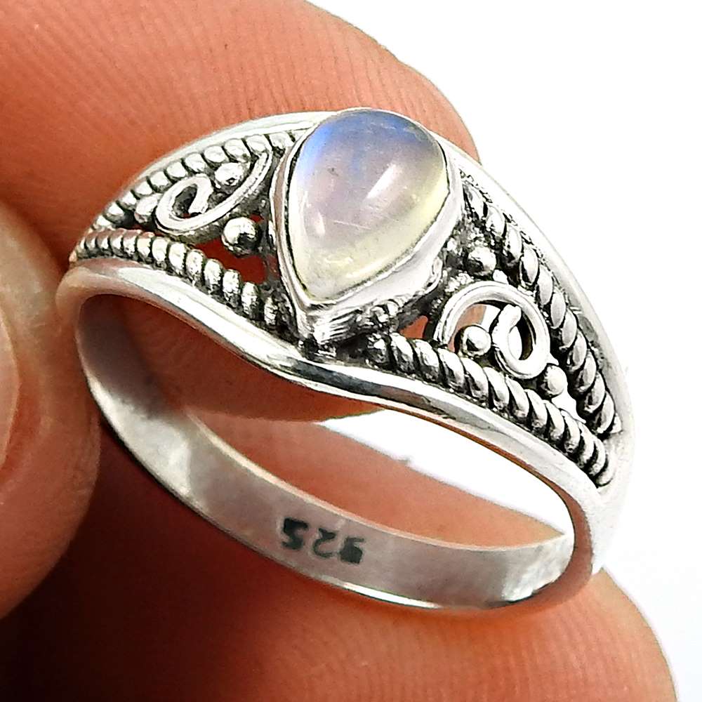 Rainbow Moonstone Gemstone Ring 925 Sterling Silver Tribal Jewelry R59