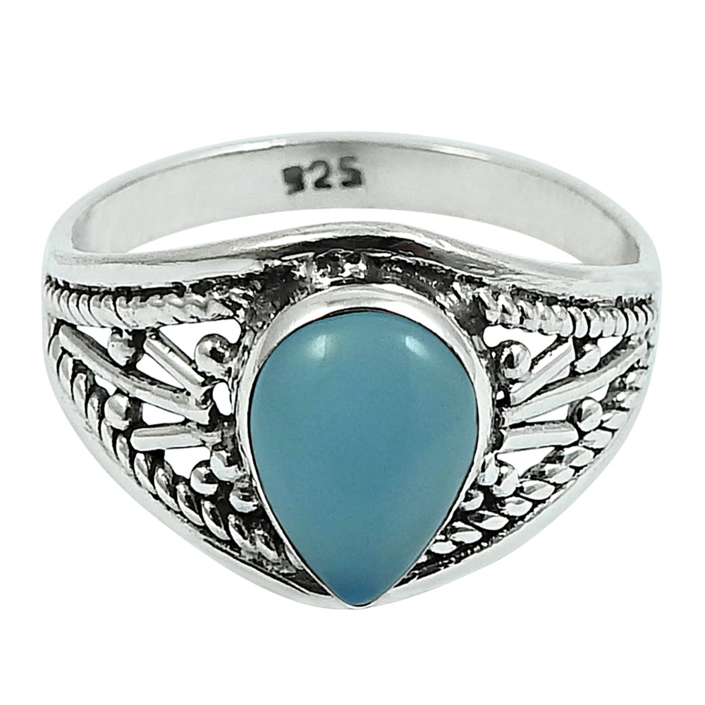 101 Gift For Woman Natural Chalcedony Statement Boho Ring 925 Silver K11