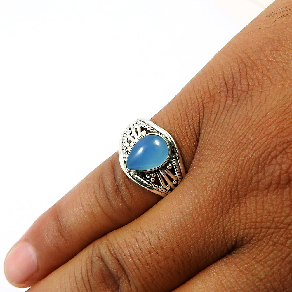 101 Gift For Woman Natural Chalcedony Statement Boho Ring 925 Silver K11