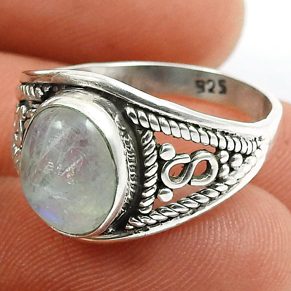 101 Natural rainbow moonstone statement ethnic ring 925 silver for women s11