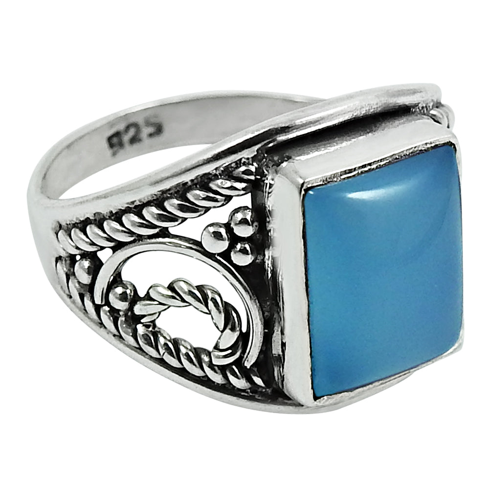 101 Natural Chalcedony Gemstone Solitaire Ethnic Ring 925 Sterling Silver E28