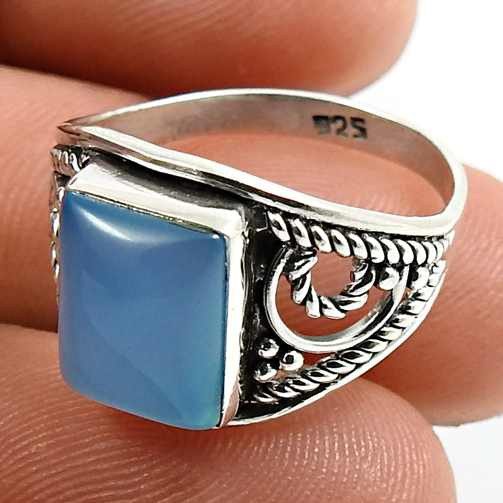 101 Natural Chalcedony Gemstone Solitaire Ethnic Ring 925 Sterling Silver E28