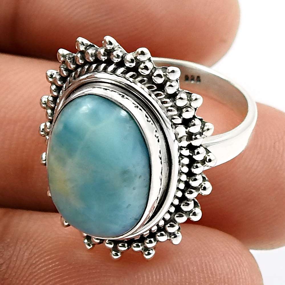 Oval Shape Turquoise Gemstone Jewelry 925 Fine Sterling Silver Ring Size 6 F23