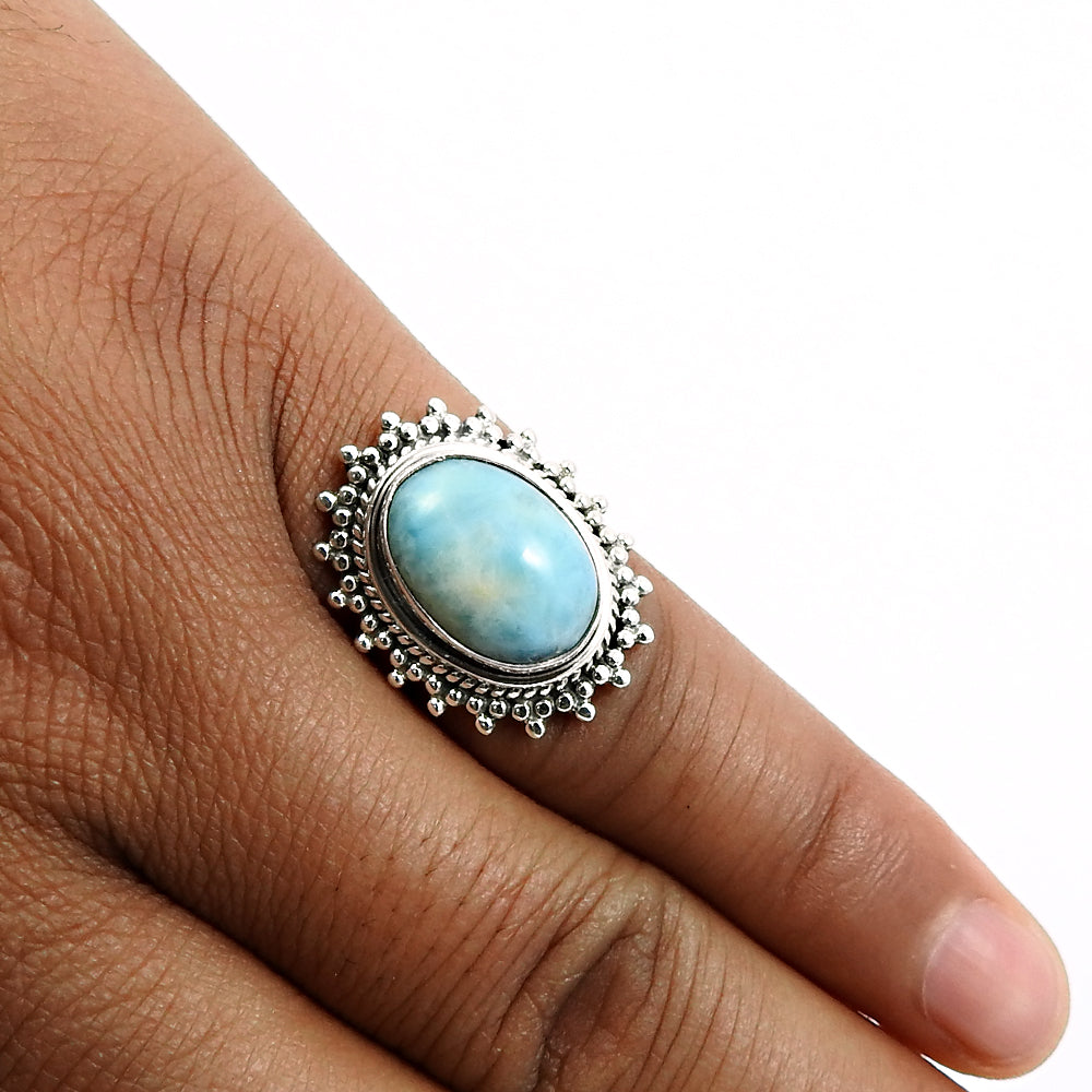 101 Gift For Her Natural Larimar Cocktail Ring 925 Sterling Silver R21