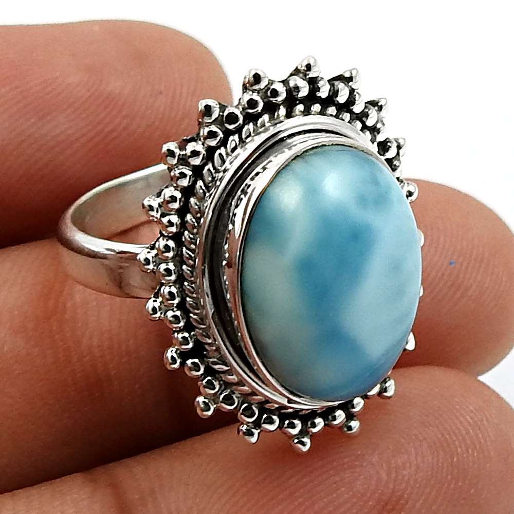 Oval Shape Turquoise Gemstone Jewelry 925 Fine Sterling Silver Ring Size 6 F23