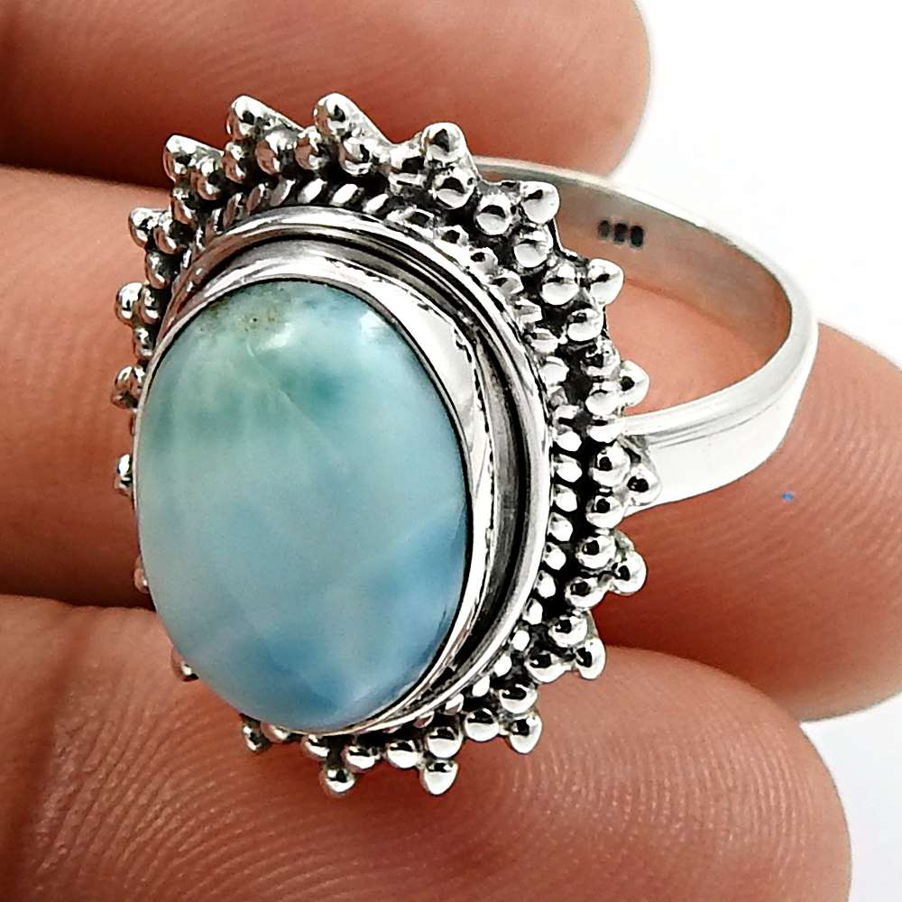 Oval Shape Turquoise Gemstone Jewelry 925 Fine Sterling Silver Ring Size 6 F23