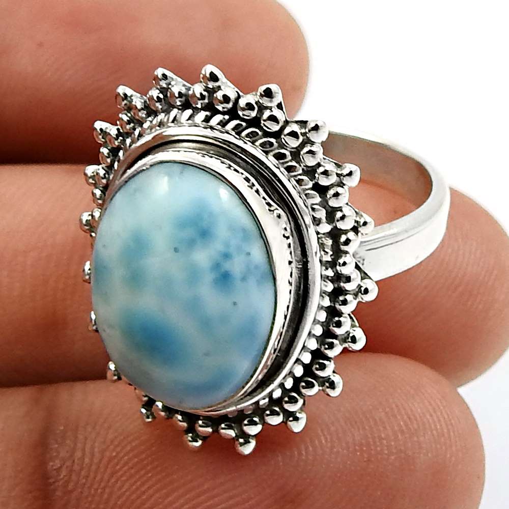 Oval Shape Turquoise Gemstone Jewelry 925 Fine Sterling Silver Ring Size 6 F23