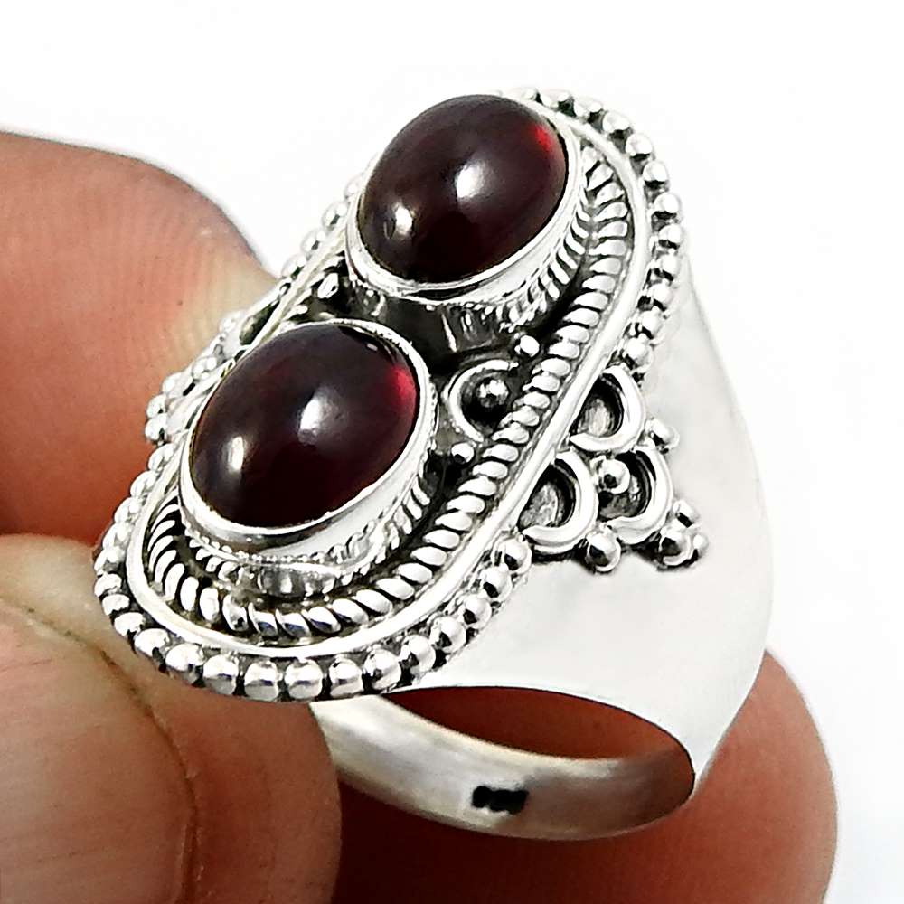 Oval Shape Garnet Gemstone Ring Size 9 925 Sterling Silver Fine Jewelry K24