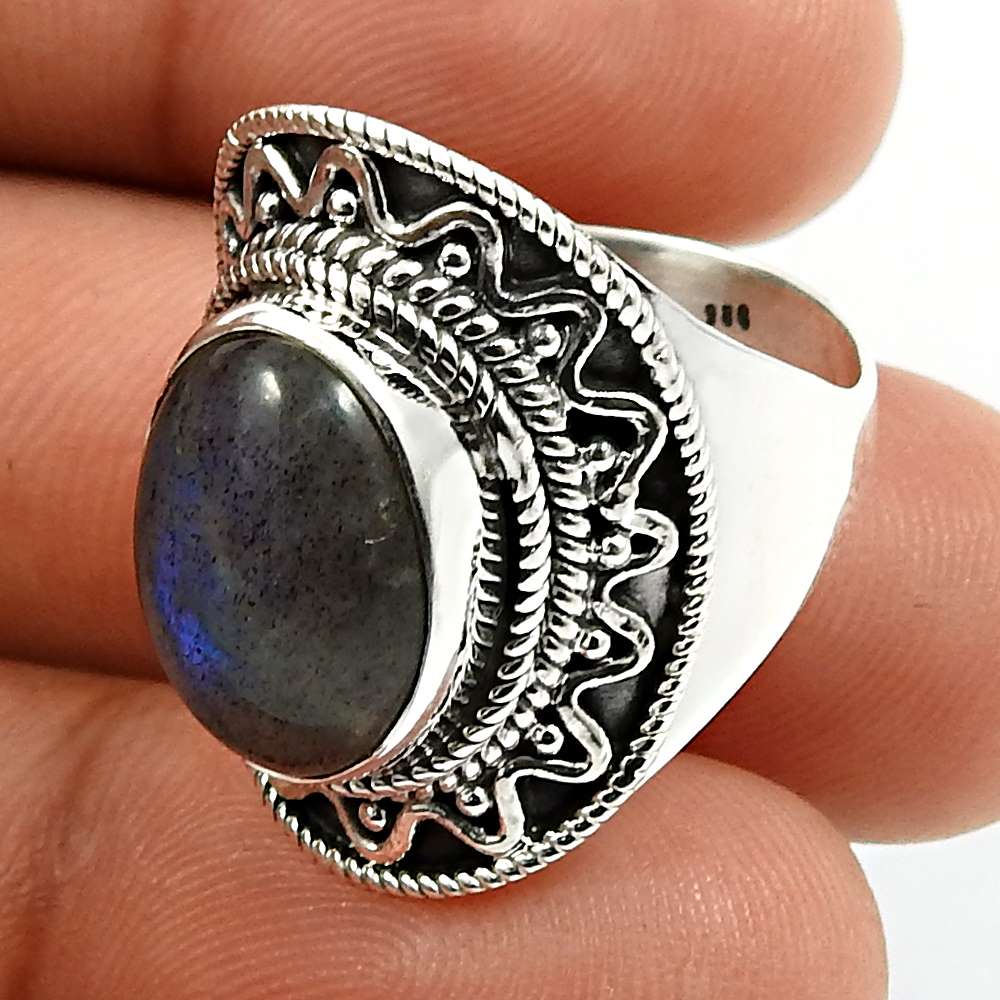 Oval Shape Larimar Gemstone HANDMADE Jewelry 925 Sterling Silver Ring Size 8 W24