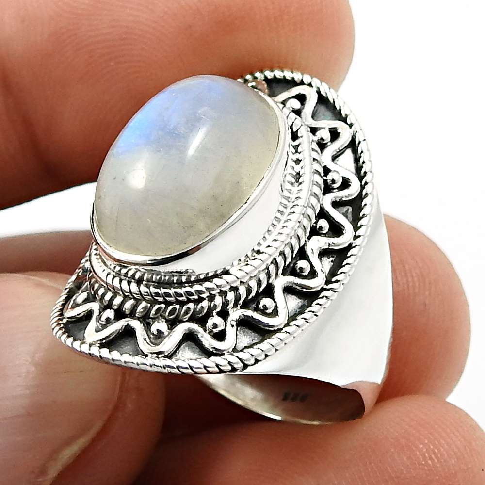 Oval Shape Larimar Gemstone HANDMADE Jewelry 925 Sterling Silver Ring Size 8 W24