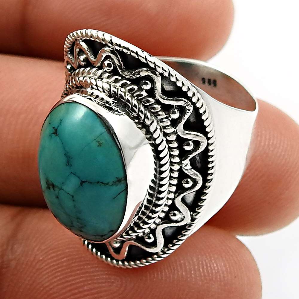 Oval Shape Larimar Gemstone HANDMADE Jewelry 925 Sterling Silver Ring Size 8 W24