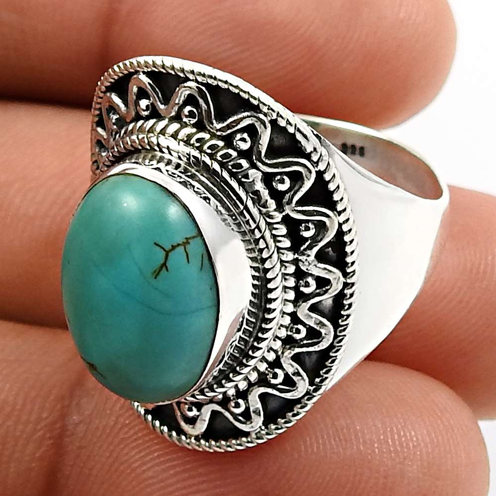 Oval Shape Larimar Gemstone HANDMADE Jewelry 925 Sterling Silver Ring Size 8 W24