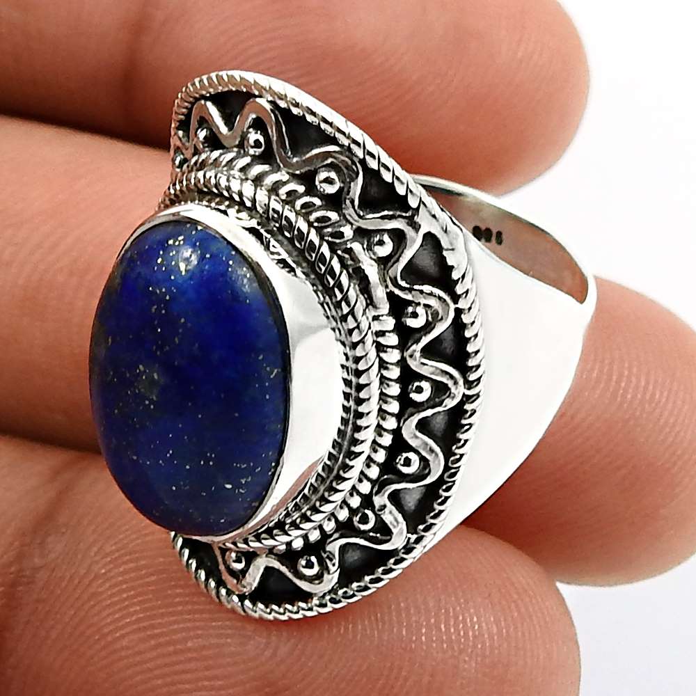 Oval Shape Larimar Gemstone HANDMADE Jewelry 925 Sterling Silver Ring Size 8 W24