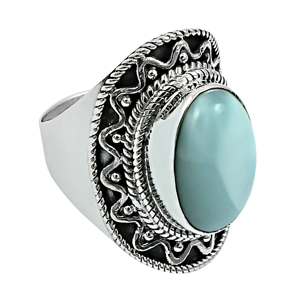 Gift for her 925 sterling silver natural larimar solitaire boho ring z22
