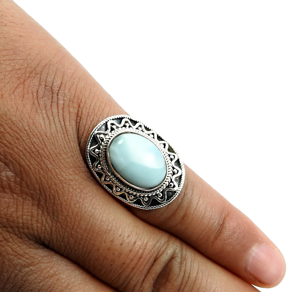 Gift for her 925 sterling silver natural larimar solitaire boho ring z22