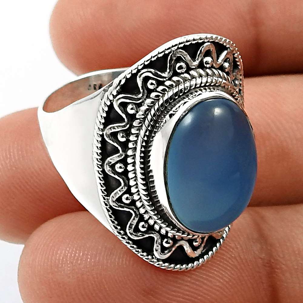 Oval Shape Larimar Gemstone HANDMADE Jewelry 925 Sterling Silver Ring Size 8 W24