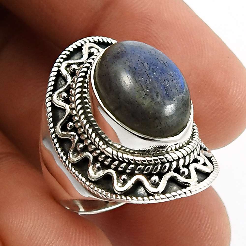 Oval Shape Larimar Gemstone HANDMADE Jewelry 925 Sterling Silver Ring Size 8 W24