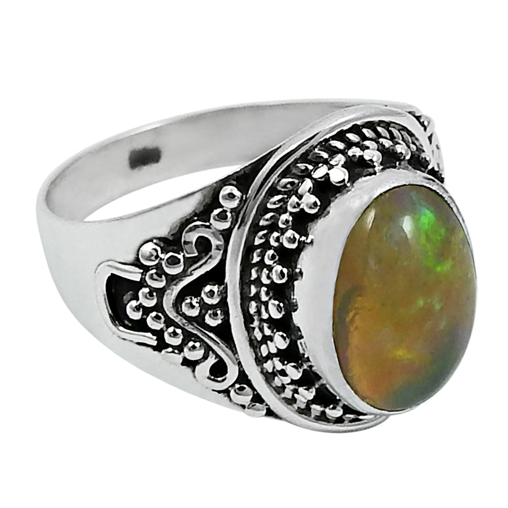 925 Sterling Silver Natural Opal Gemstone Trendy Ring Size 8