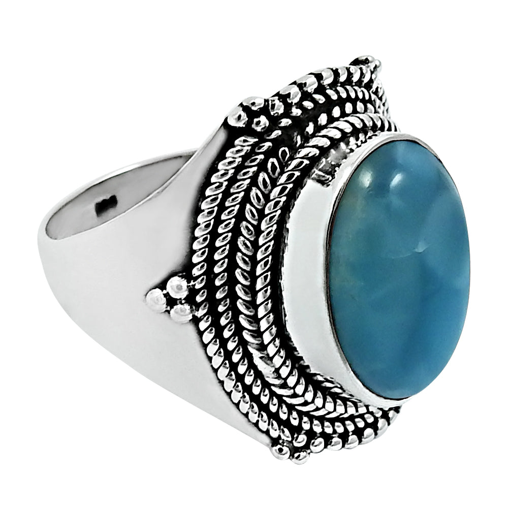 101 Natural blue ocean larimar 925 silver luxury cocktail ring gift for her