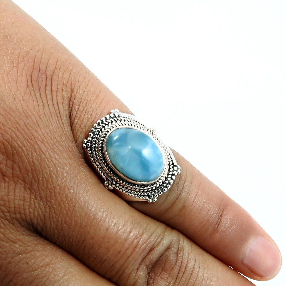 101 Natural blue ocean larimar 925 silver luxury cocktail ring gift for her