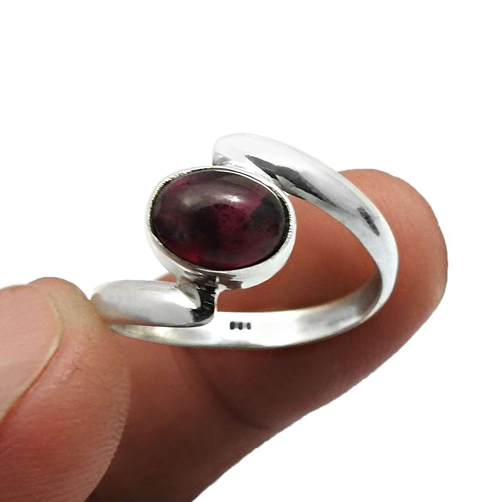 101 Natural Garnet Gemstone Solitaire Boho Ring 925 Silver For Girls Z26