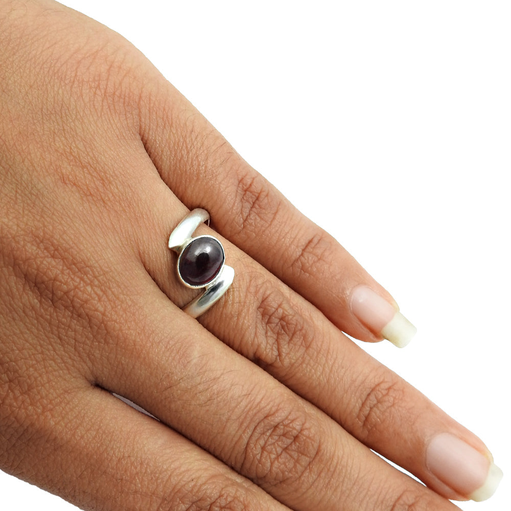 101 Natural Garnet Gemstone Solitaire Boho Ring 925 Silver For Girls Z26