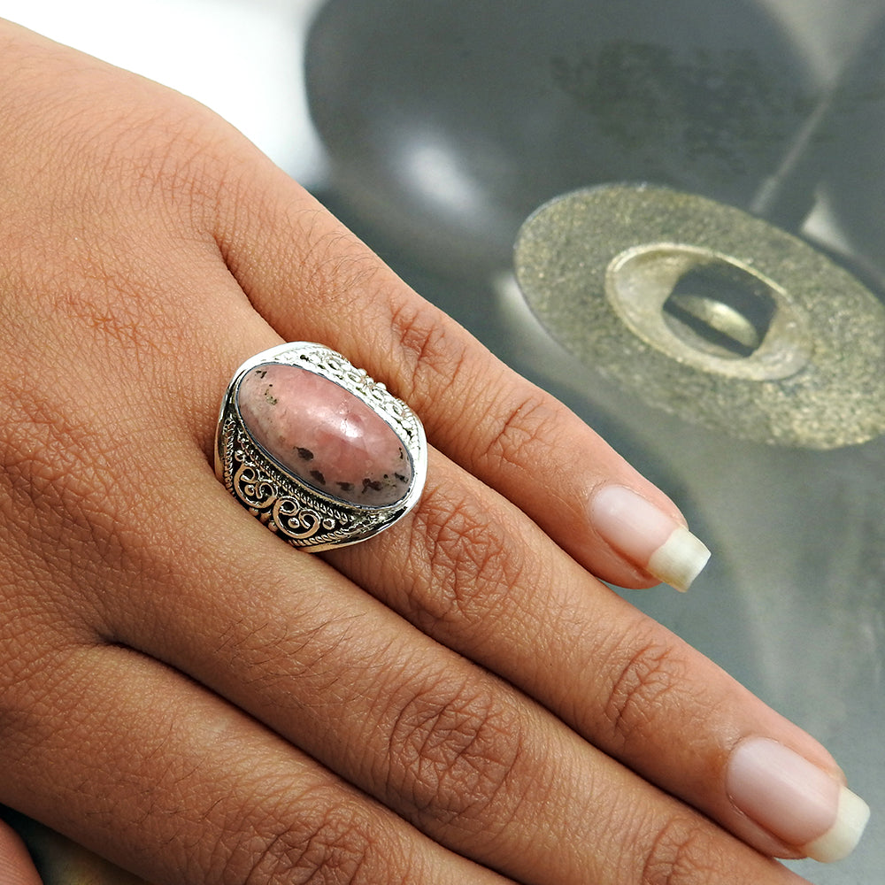 101 Natural Rhodochrosite Gemstone Ring 925 Silver Wholesale Jewelry Y8