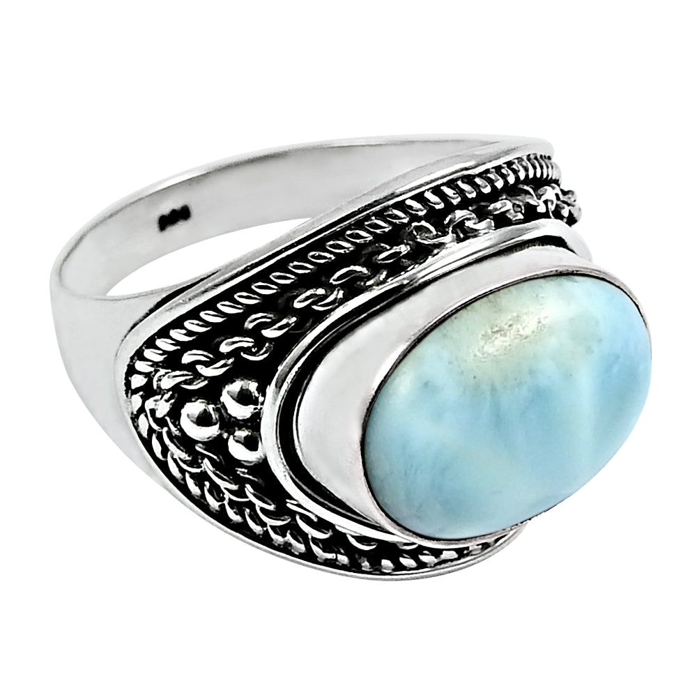 101 Sterling silver oval larimar gemstone new solitaire statement bohemian ring us 9