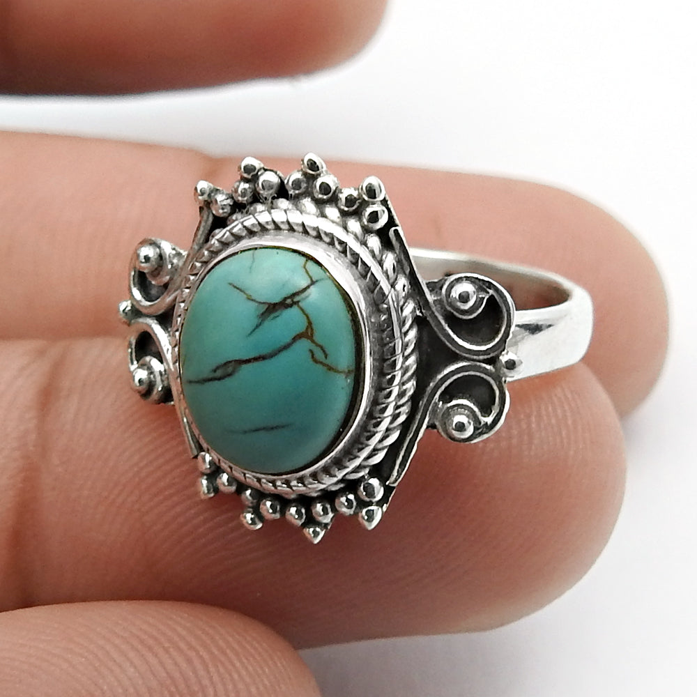 Natural Turquoise Stone Statement Ring 925 Sterling Silver Gift For Her