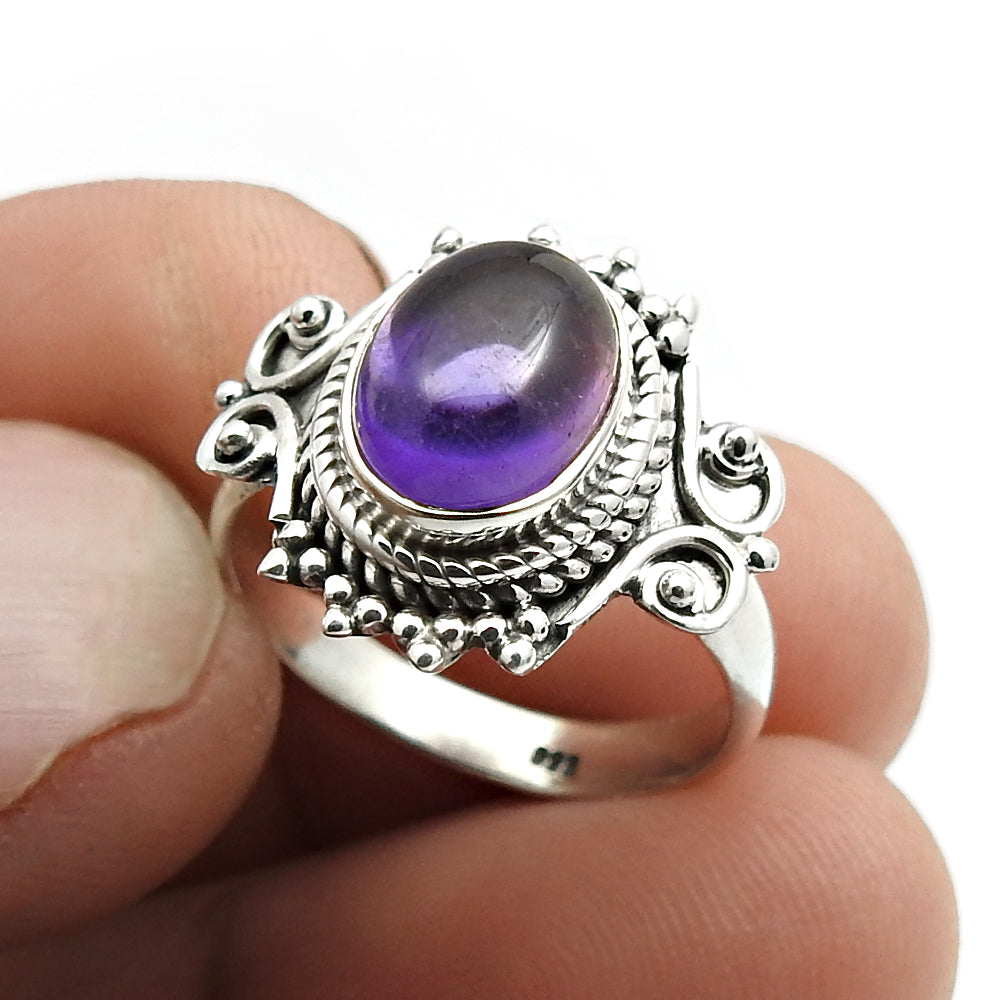 Gift For Woman Natural Amethyst Solitaire Vintage Ring 925 Silver Y13