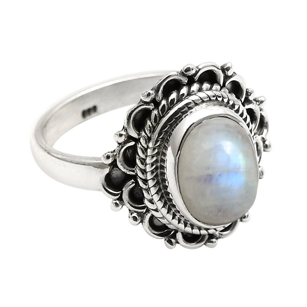 Natural rainbow moonstone 925 silver cocktail vintage ring for women h14