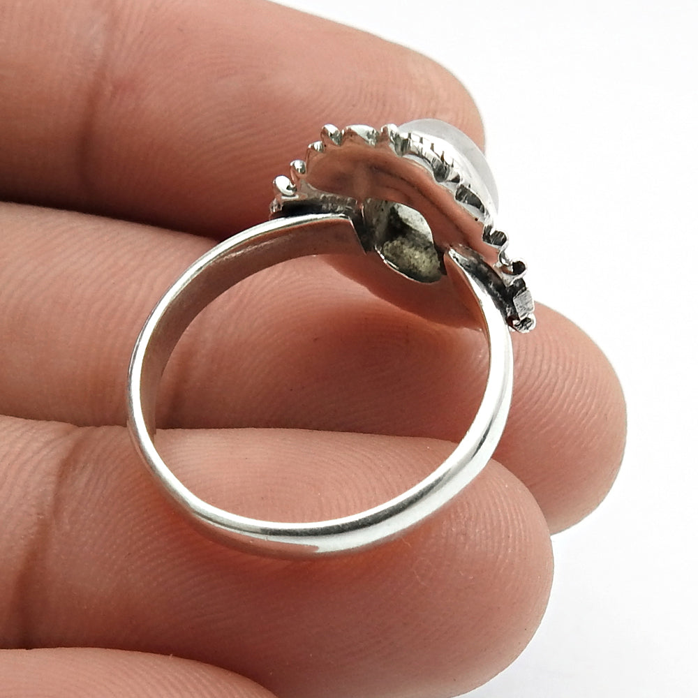 101 Natural rainbow moonstone 925 silver cocktail vintage ring for women h14
