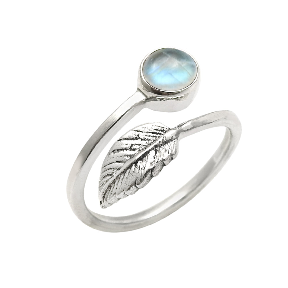 Gift For Her 925 Silver Natural Labradorite Cocktail Leaf Adjustable Ring J14