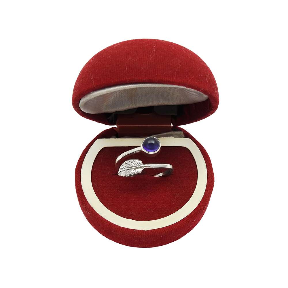 Gift for woman natural amethyst cocktail leaf adjustable ring 925 silver f17