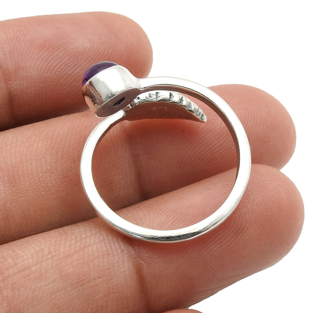 101 Gift for woman natural amethyst cocktail leaf adjustable ring 925 silver f17