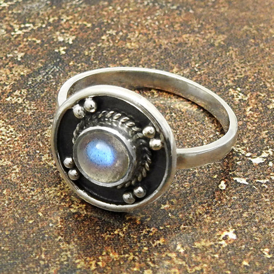 Labradorite Stone Solid Sterling Silver Band Elegant Ring Jewelry