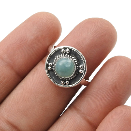 Throat Chakra Natural Larimar Cocktail Handcrafted Ring 925 Sterling Silver