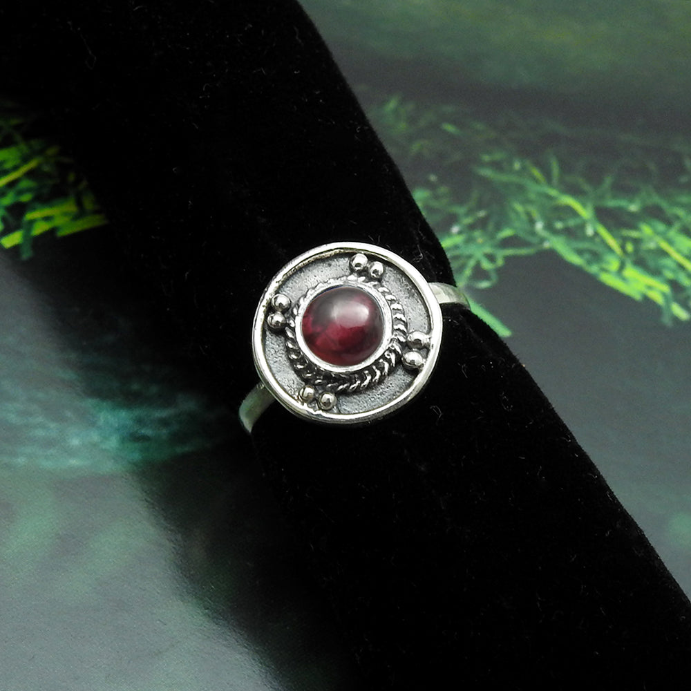 January Garnet Stone 925 Solid Silver Band Bezel Sister Anniversary Ring