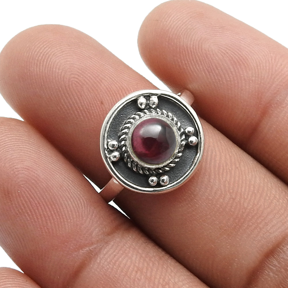 January Garnet Stone 925 Solid Silver Band Bezel Sister Anniversary Ring