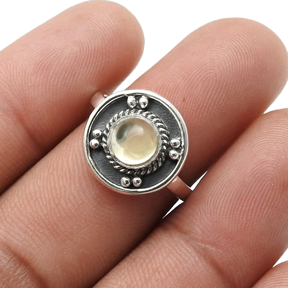 Round Natural Citrine 925 Silver Wedding Boho Band Anniversary Artisan Ring