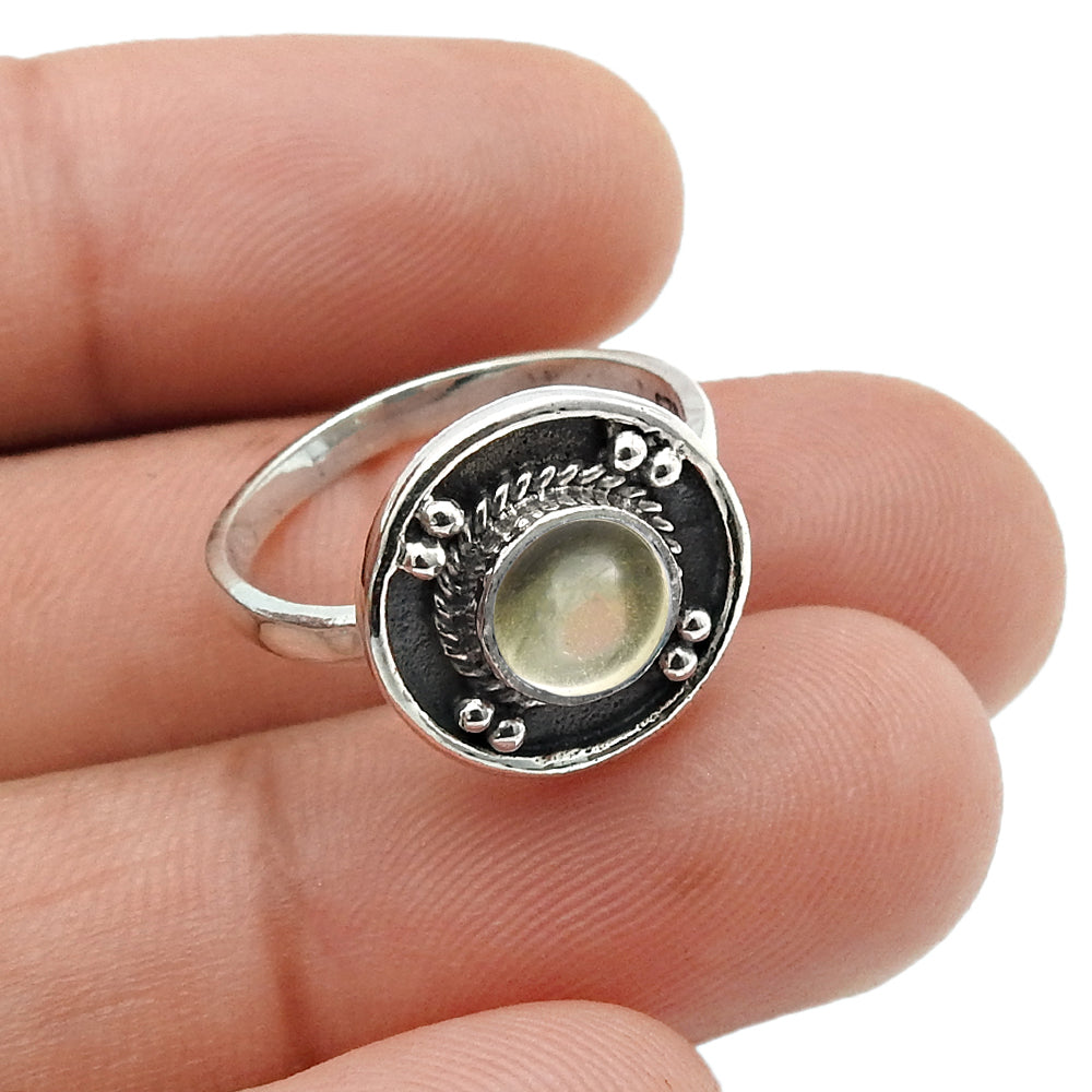 Round Natural Citrine 925 Silver Wedding Boho Band Anniversary Artisan Ring