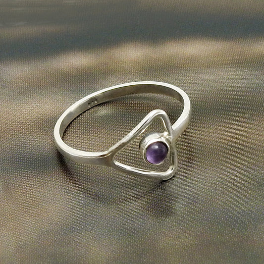 Natural Amethyst Sterling Silver Mother February Promise Band Birthday Ring