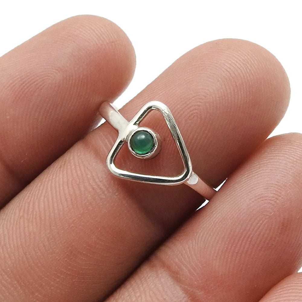 Round Green Onyx Stone Boho Band Promise Wife Ring Solid Sterling Silver